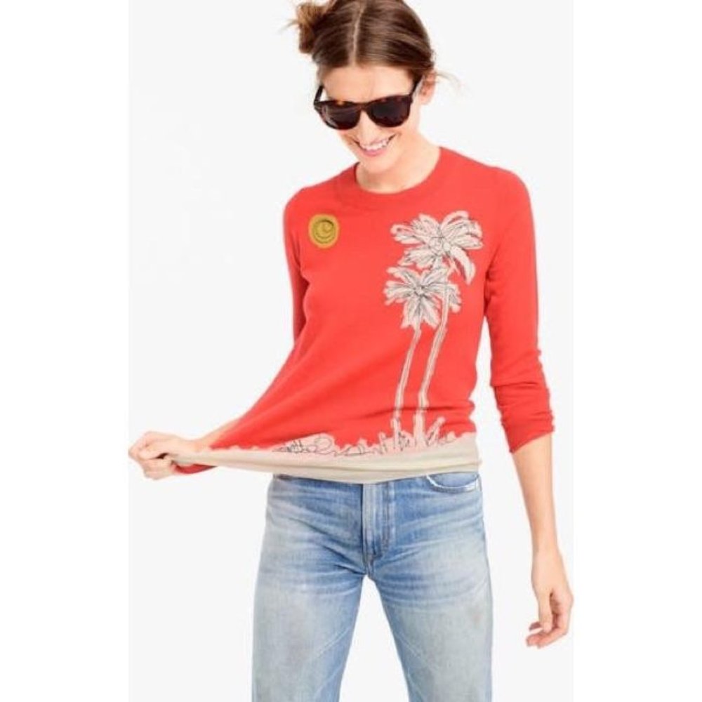 J. Crew Embroidered Palm Tree Tippi Sweater Size S